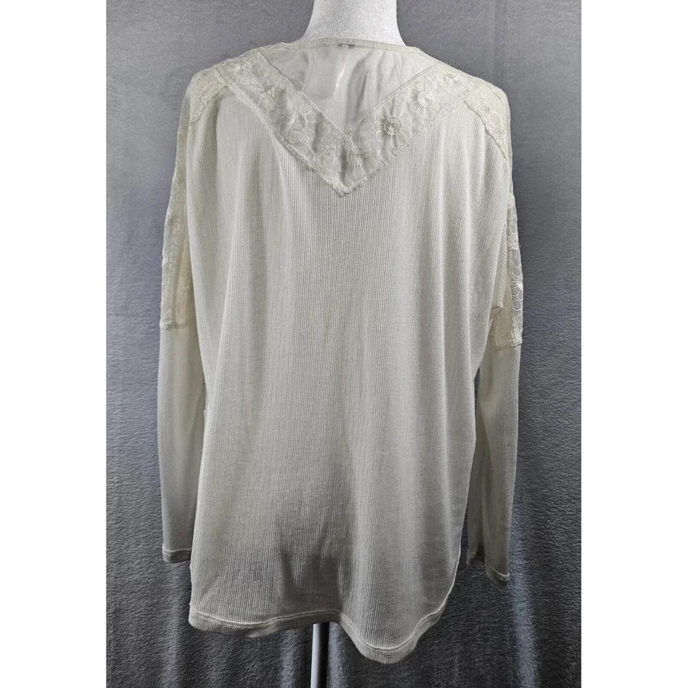 Free People Womens Small Top Ivory‎ Lace Sheer Crochet V-Neck Angel Food Boho